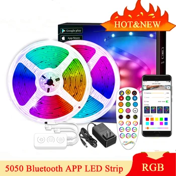 

DC12V 5050 RGB Bluetooth Music Sync LED Strip Set IP65 Waterproof 30LEDs/m Colorful Neon Flexible Light Fixture with APP Control