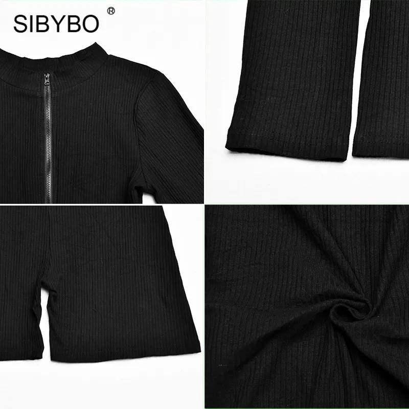 SIBYBO Ribbed Sport Wear Casual Playsuits Womens Jumpsuit Long Sleeve Zipper Summer Women Rompers Sexy Short Women Jumpsuit SIBYBO Ribbed Sport Wear Casual Playsuits Womens Jumpsuit Long Sleeve Zipper Summer Women Rompers Sexy Short Women Jumpsuit