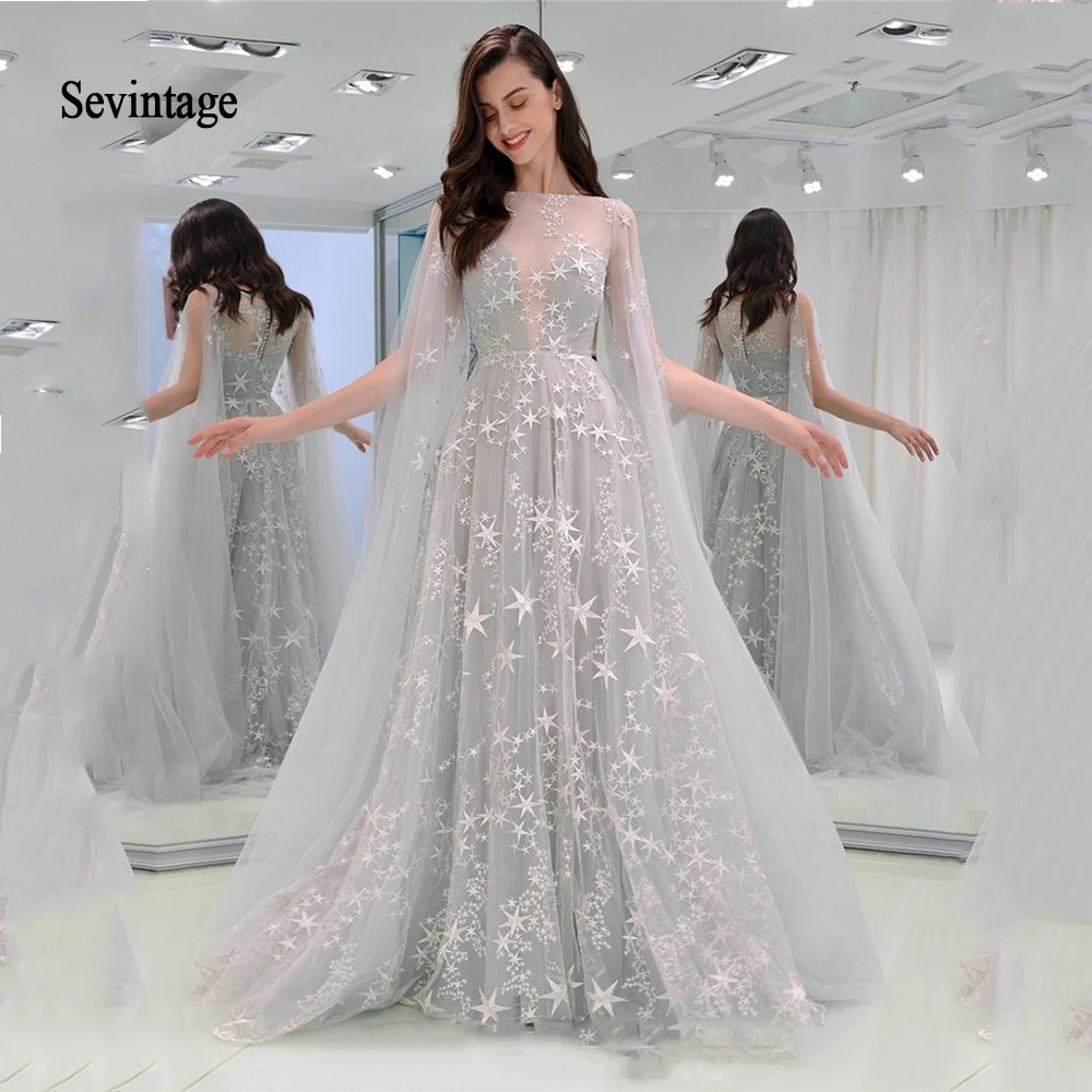 

sevintage A Line Long Wedding Dress 2020 Boat Neck Flare Sleeve Bohemia Bridal Gowns Buttons Back vestido de noiva princesa