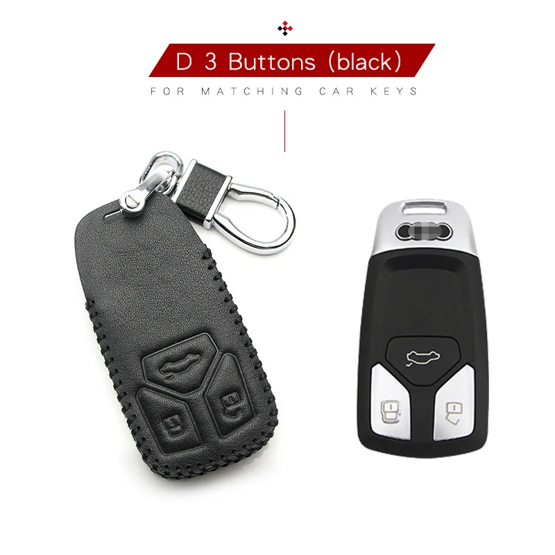 Black 3 For Audi Автомобильный Дистанционный ключ чехол для Audi A3 A4 B9 A5 A6 C5 C6 A7 A4L A6L A8L Q3 Q5 Q7 R8 TT 8S S5 S6 S7 S8 кожаный чехол для ключей брелок для ключей, пульта сигнализации - Название цвета: Black 3 For Audi