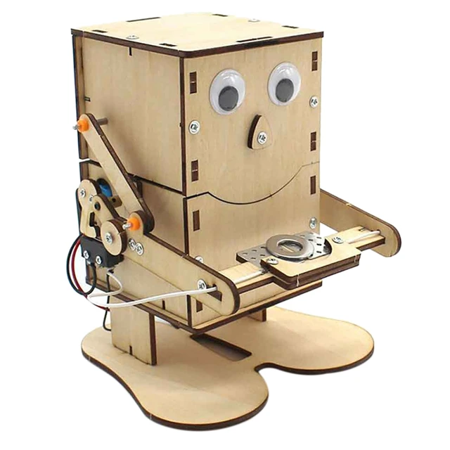 DIY Stem Toys Wood Model Coin Swallowing Robot Puzzle Toy Technology Science Education Kit Toys for Kids 1