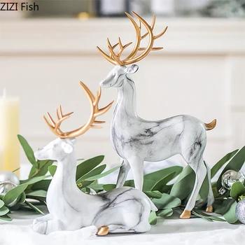 

Nordic Creative Resin Marble deer Gold Modern home accessories Simulated animal Decorative ornaments Resin Crafts figurines