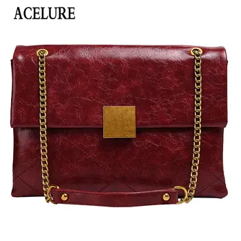 

ACELURE High Capacity Chain Shoulder Crossbosy Bag Solid Soft PU Leatjer Women Bags Lager Metal Chain Messenger Bag DropShipping