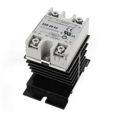 

AC24-380V 60A Output 4 Screw Terminal Single Phase Solid State Relay w Heatsink