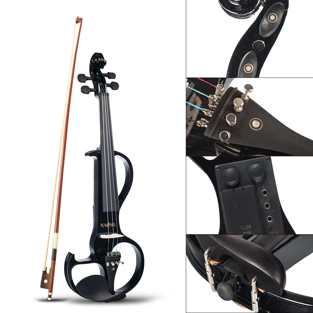 

4/4 Full Size Electric Violin, with Carrying Case, Bow, Rosin, Headphone, Cable, for Violinist Students(Black)