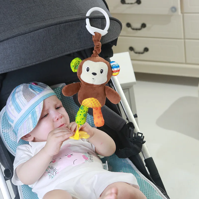 Новорожденная коляска, детская кроватка, висящий медведь, мобили, погремушки для младенца, игрушки с прорезывателем, детские погремушки, игрушки с мультяшной пандой, плюшевый колокольчик