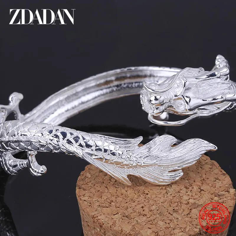 ZDADAN 925 スターリングシルバーホワイトドラゴンオープンカフ