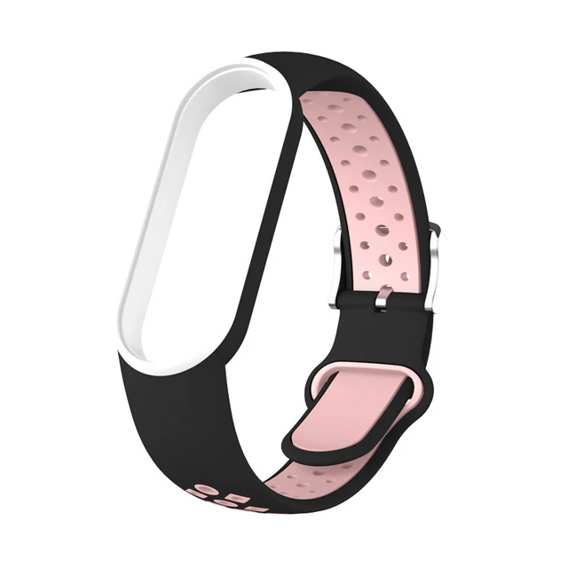 Belt For Xiaomi Mi Band 5 6 Two-color Silicone Bracelet Sport Breathable Strap For Miband 5 Miband6 Replacement Wristband black pink