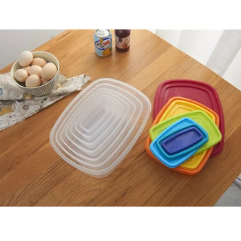 

7 Pieces/Set Rectangular Rainbow Kitchen Plastic Storage Box Fresh Food Storage Set Microwave Oven Box Lunch Box Suit C1253 j