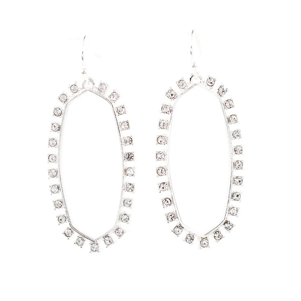 oval silver Новая мода двойная капля вокруг кристалла кластера слеза Висячие серьги для женщин - Окраска металла: oval silver