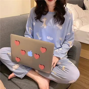 

Pajamas Women's Summer Spring and Autumn Thin Section Long-sleeved Suit Cute and Fresh Female Students Tide Ladies Home Suit