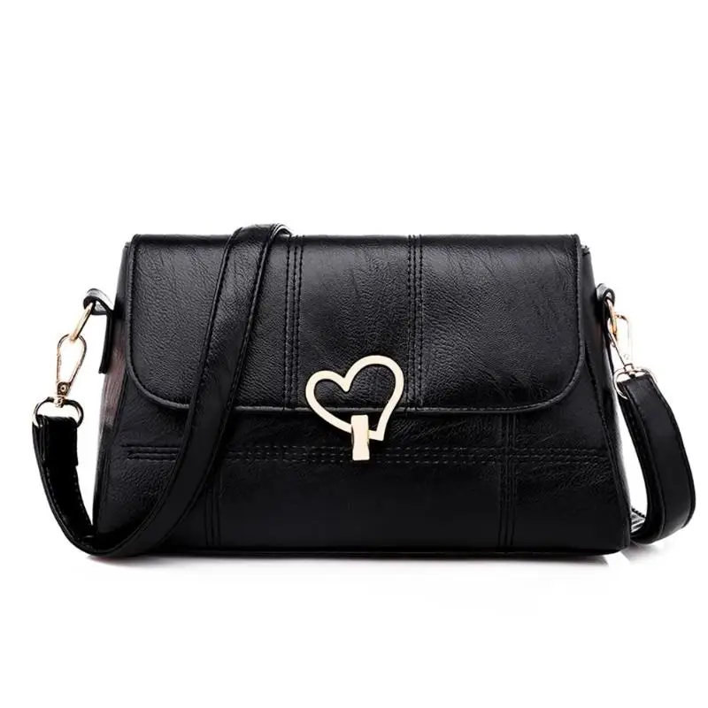 

Solid Color Shoulder Packs PU Leather Women Heart Decor Crossbody Bags