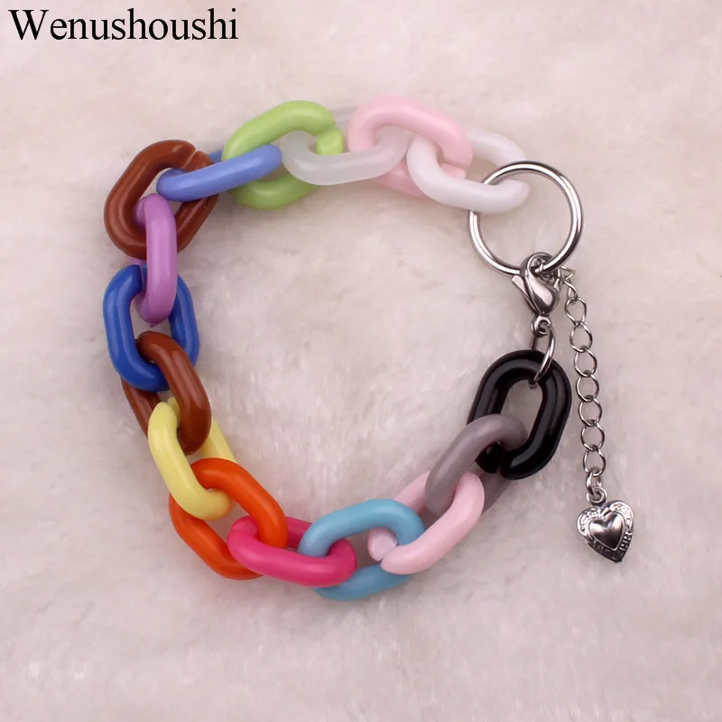 Креативная Мода 7 цветов Радужный акрил цепи браслет женские модные пластмассовые цепи браслеты девушки подарки di154