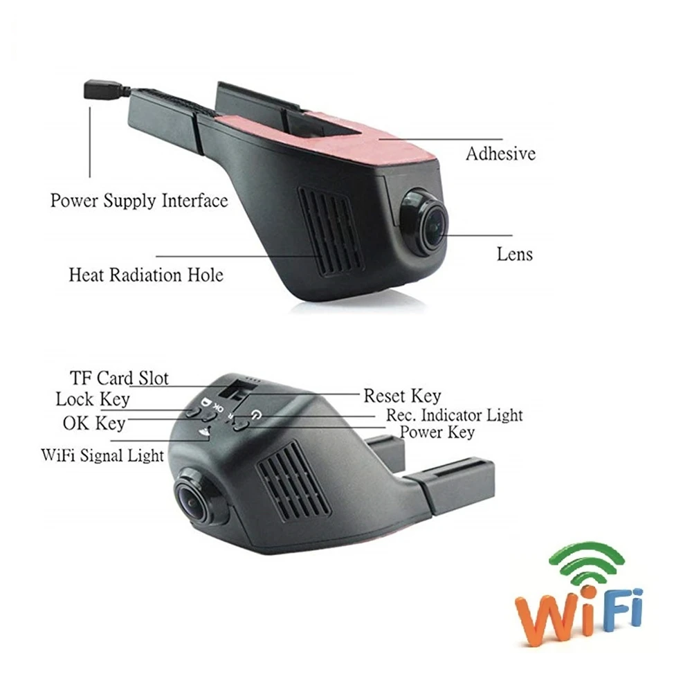 Full HD 1080P Автомобильный видеорегистратор Встроенный WiFi 160 градусов широкоугольная камера приборной панели, автомобиль камера для приборной панели с g-сенсором, циклическая запись