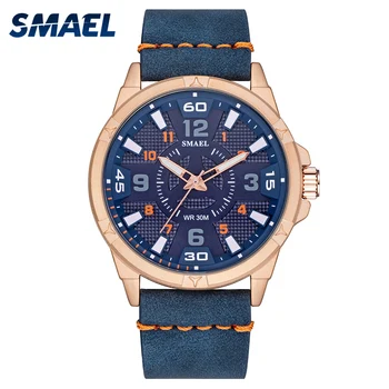 

SMAEL Watch New Men Clock Quartz Leather Band Watches Waterproof Clocks 9102 Fashion Large Dial Casual Watch Clock Wristwatch