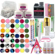 Маникюрный акриловый набор для ногтей, акриловый порошок, 3D наконечники, стеклянный стаканчик, щетка для ногтей, Кристальный полимерный набор инструментов для маникюра, набор для наращивания ногтей