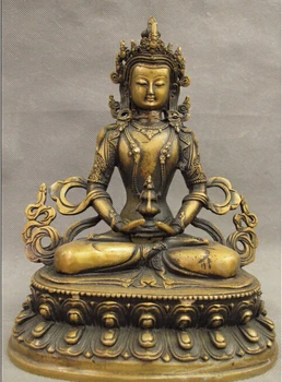 

917+++9" Tibet Bronze Buddhism Temple Longevity Amitayus Buddha Kwan-yin Seat Statue