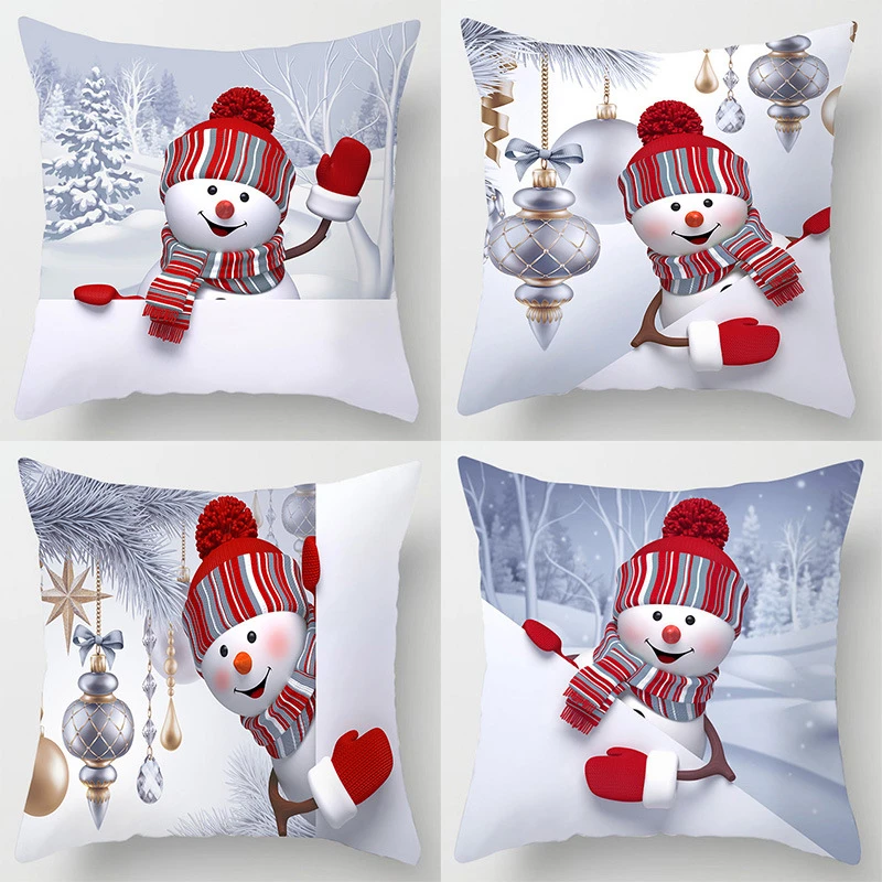

Merry Christmas Pillow Case Deer Snowman Pattern Pillowcases Pillow Cover Cotton Polyester cotton Throw Room 45x45cm XMAS Decor