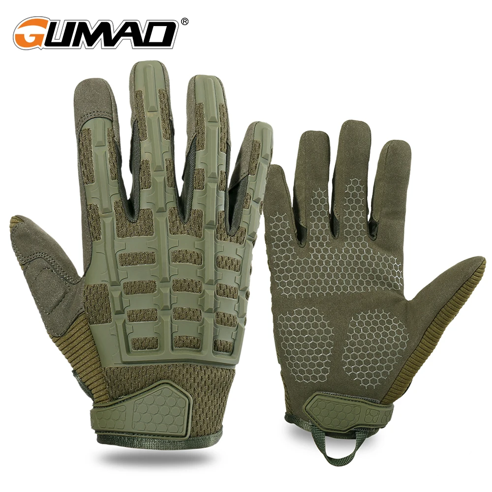 Army Military Full Finger Gloves Tactical Glove Black Camo Green Rubber Shell  Airsoft Biking Cycling Driving Long Mittens Men