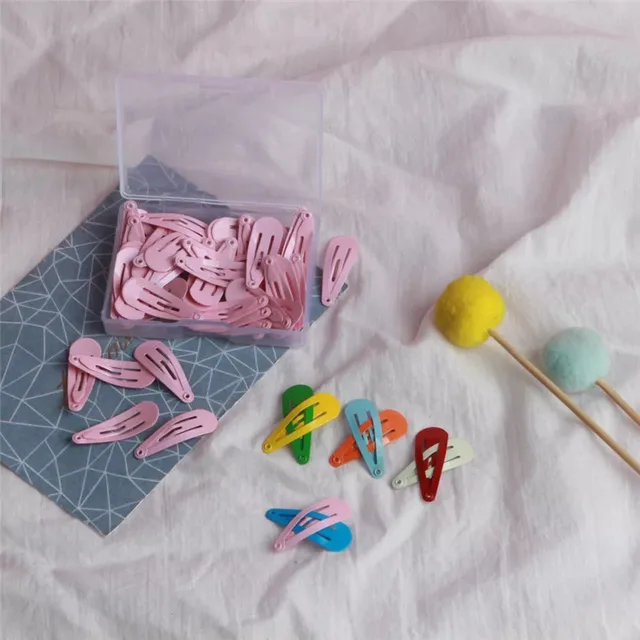 50Pcs/Box Korean 3cm Hair Clips Children Cute Hair Accessories Styling Candy Color Dripping Hairgrips Solid Barrettes Headdress Pink