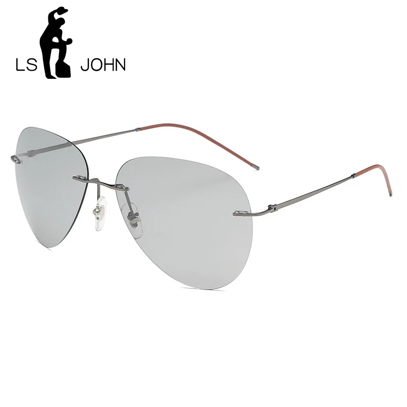 

LS JOHN Pilot Photochromic Polarized Sunglasses Men Brand Designer Vintage Ultralight Rimless Titanium Sun Glasses for Women