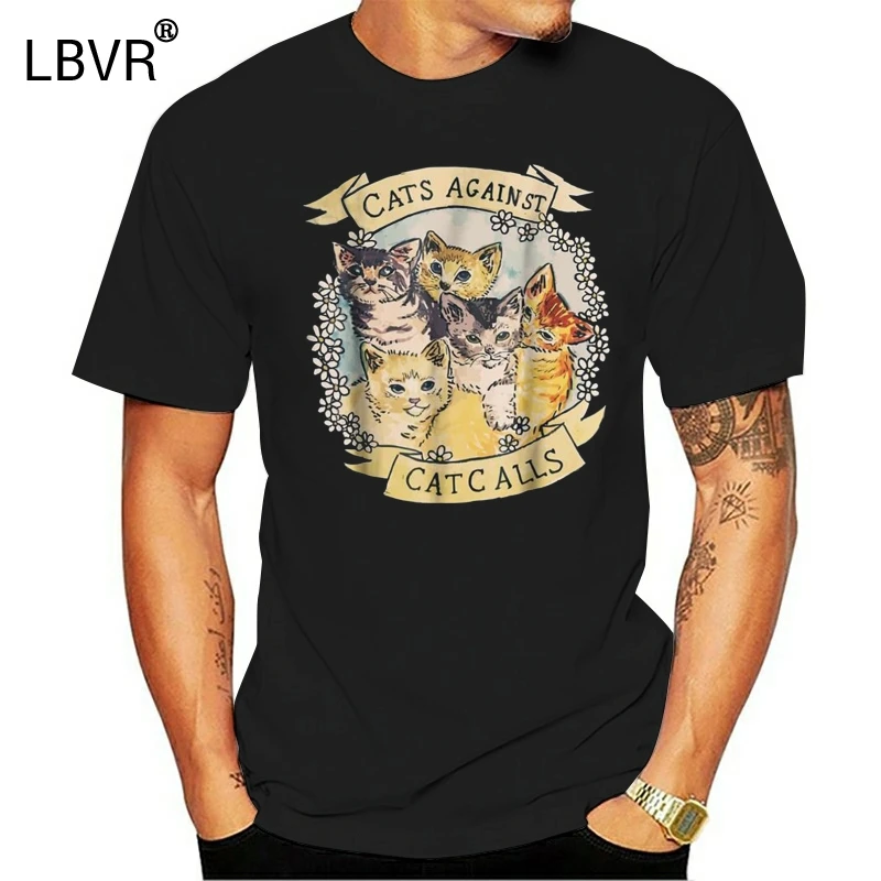 Cats Against Catcalls Feminist Activist T-Shirt Feminism For Youth Middle-Age The Old Tee Shirt | Мужская одежда