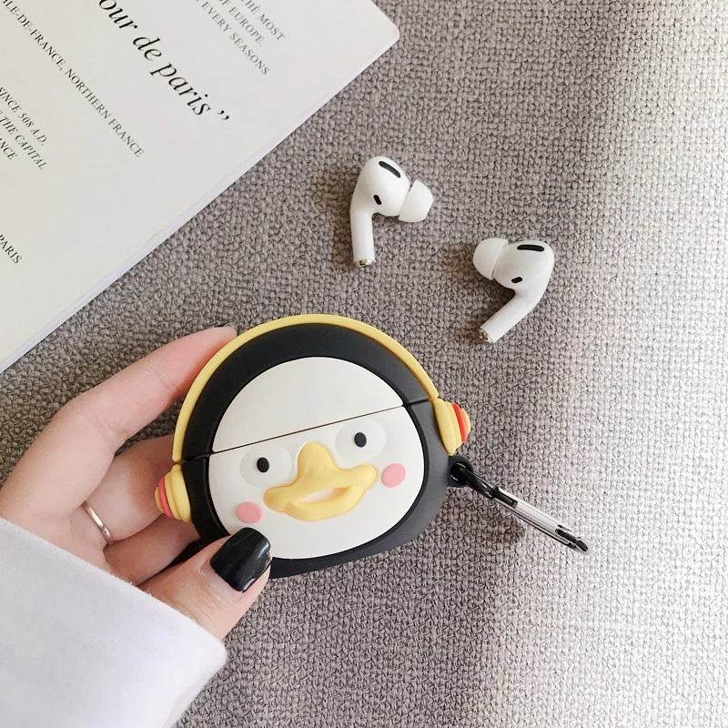 Чехол для наушников AirPods Pro с милым Пингвином из мультфильма для Apple AirPods 1 2 3 Bluetooth, мягкий силиконовый чехол с крючком