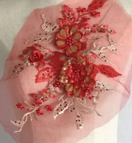 red sequin Вышивка кружевная лента свадебная ткань для костюма платье Декор шитье на 3D цветок кружева тканевые патчи ремесла аксессуары - Цвет: red sequin