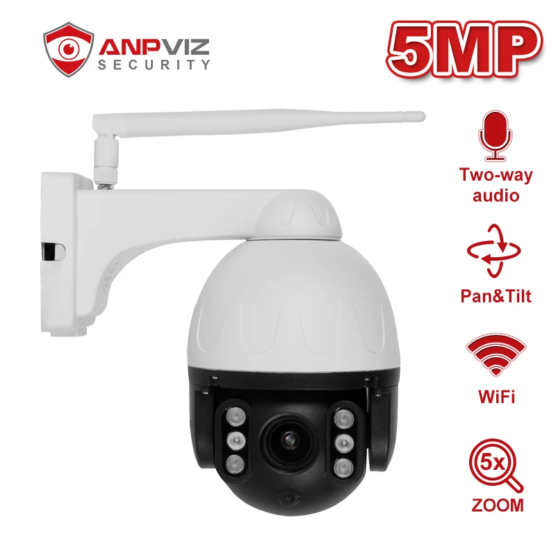 Anpviz 5MP WIFI PTZ камера 5X Zoom Внешняя беспроводная безопасности Поддержка
