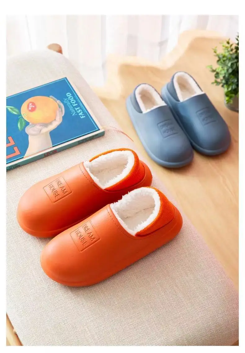 Women Slippers Winter Waterproof Warm Plush Home Cotton