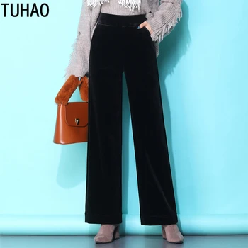 

2020 Wide Leg Pants Women's Loose spring Winter High Waist Drape Velvet Elegant Casual Long Pants Plus Size 4XL 3xl WM92