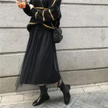 Женская юбка, сетчатая, тонкая, три стандарта, Anglo-American 5, плиссированная, эластичная талия, юбки, черный, абрикосовый, 820