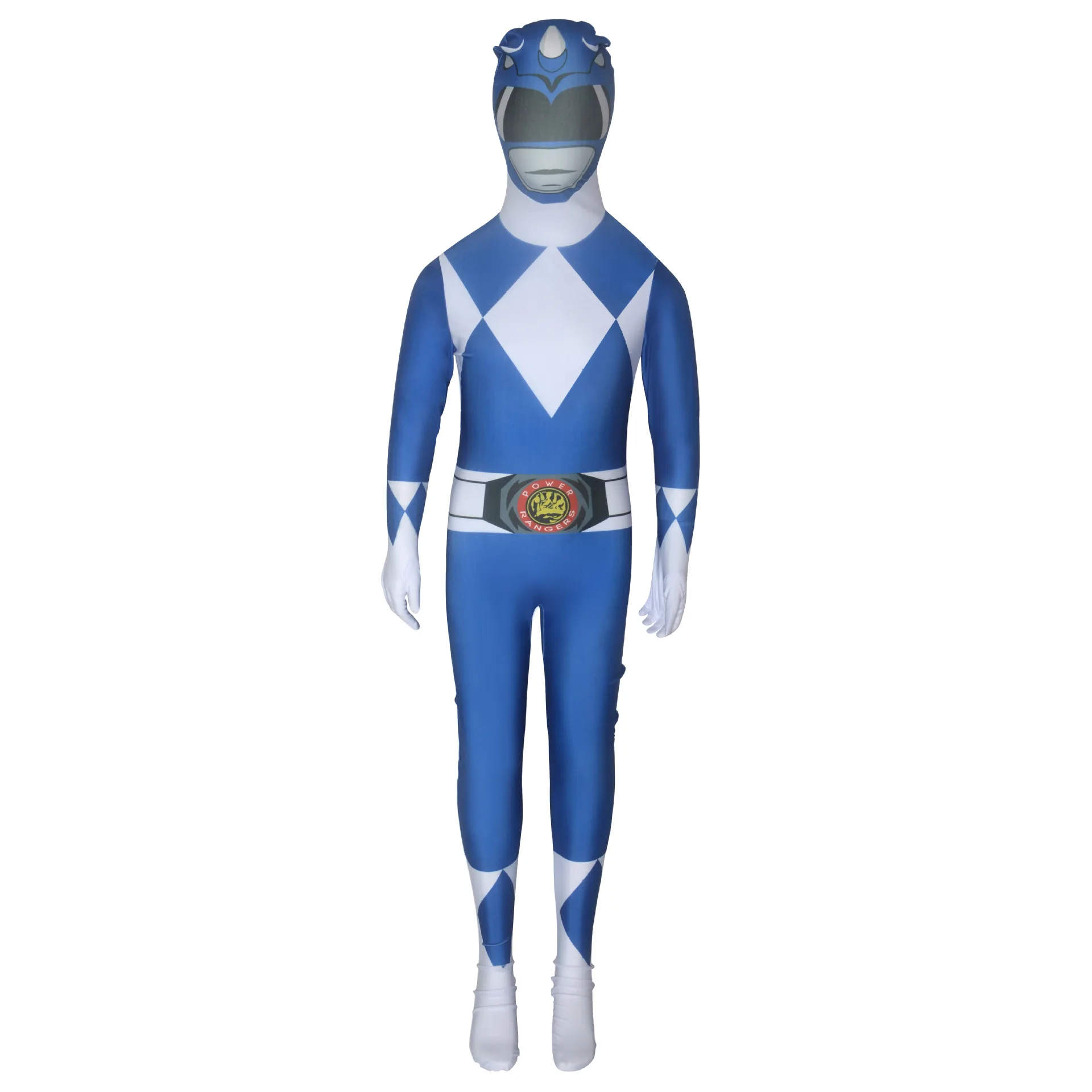 Для взрослых и детей Zentai Tight power Ranger динозавры команда косплей костюм мальчик представление на Хэллоуин шоу аниме ролевые игры комбинезон - Цвет: kids blue