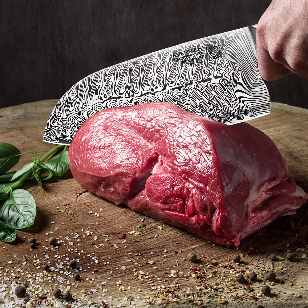 EVERRICH 7”Cleaver Knife Damascus Fishbone Pattern Chef Knives Kitchen knives Laser Damascus steel Sharp Cleaver Slicing