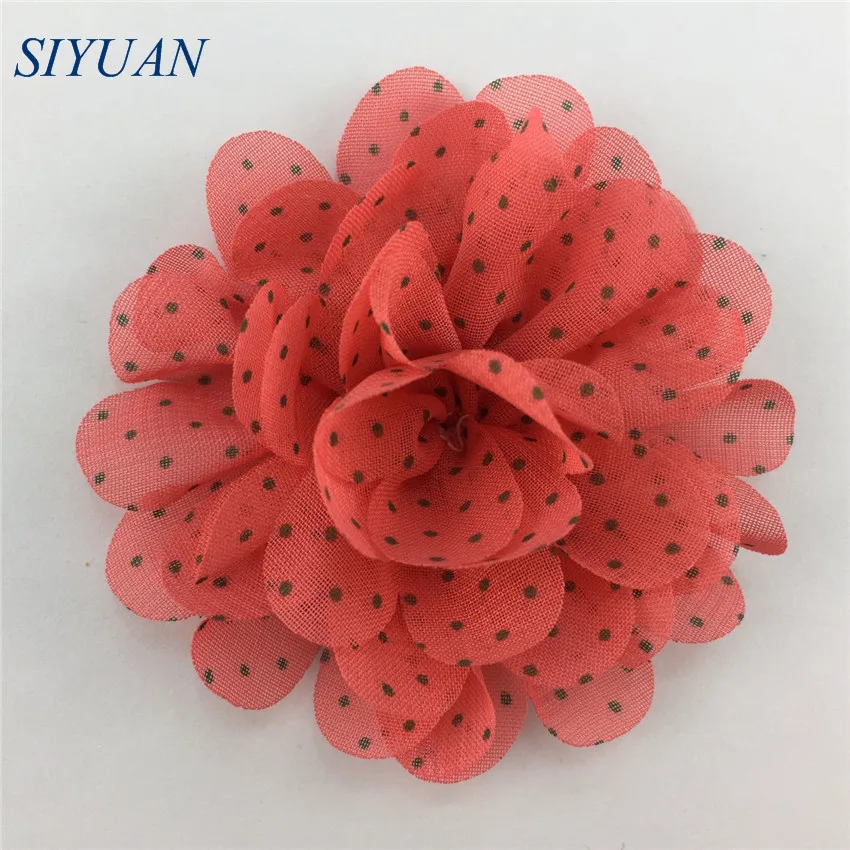 11-coral 10 шт./лот, 6 см, узор в горошек, шифон, цветок, заколка для волос, детская шикарная заколка для волос, Свадебный декор для волос, Детский милый головной убор TH276 - Color: 11-coral