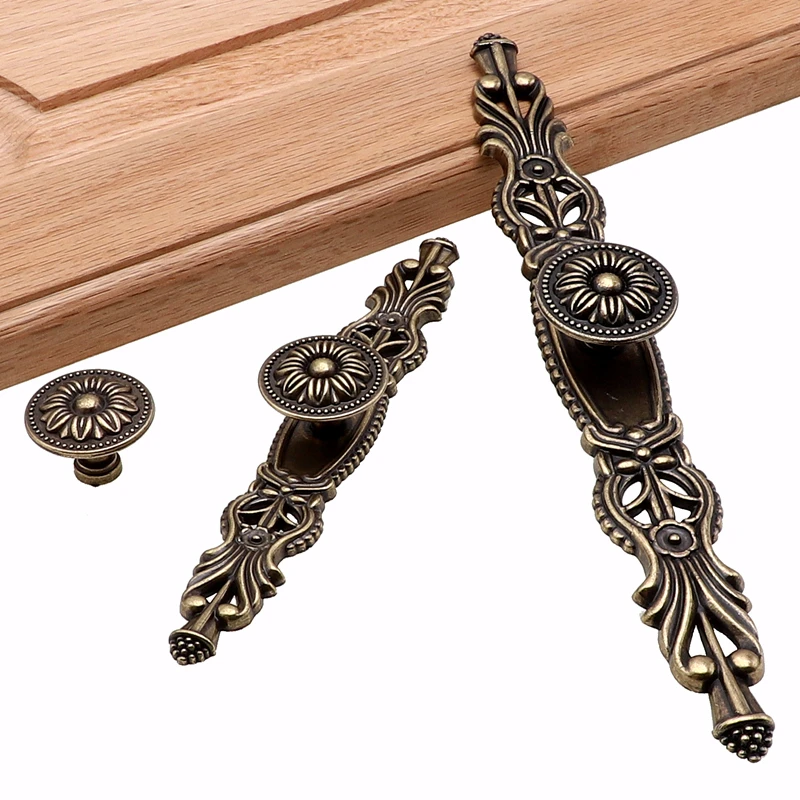 Antique Bronze Kitchen Cabinet Drawer Knobs And Handles Dresser Cupboard Wardrobe Furniture Pulls Handle Wooden Box Jewelry QVWN furniture handles,kitchen door handles