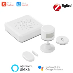 Tuya Zigbee – Kit système d'alarme de sécurité domestique intelligent, détecteur PIR, capteur de porte, capteur de température et d'humidité, ZigBee 