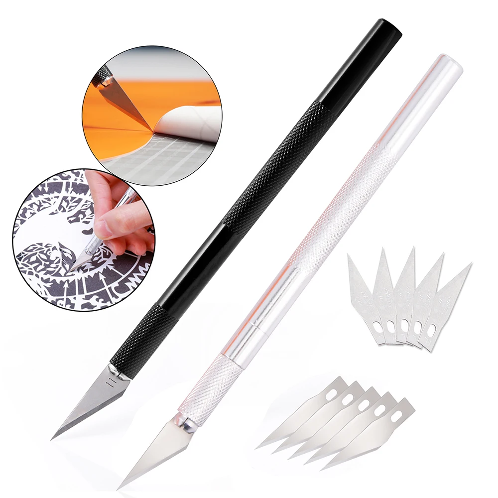 

FOSHIO 2PCS Carving Knife+10pcs Spare Blades Vinyl Car Wrap Carbon Film Window Sticker Cutting Tool Scalpel DIY Art Knife Cutter