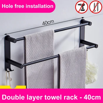 

2 Tiers Modern Simple Towel Rack Washcloth Hanger Bathroom Organizer Space Aluminum Home Hanging Bars Wall Mounted Punch Free