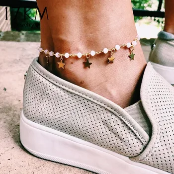 

17KM Bohemian Gold Color Star Anklets For Woman Vintage Handmade Tassel Beads Anklet 2020 Foot Bracelet Beach Anklet Jewelry