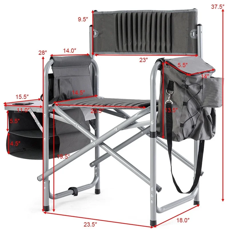 Gray Outdoor Furniture Camping Foldable Compact Director's Chair with Cup Holder and Side Table OP3575 Gray Outdoor Furniture Camping Foldable Compact Director's Chair with Cup Holder and Side Table OP3575