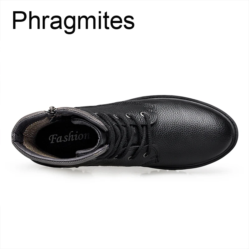 Phragmites/кожаные ботильоны мужские ботинки-дезерты на шнуровке размера плюс 36-48 обувь с высоким берцем и круглым носком Теплые зимние ботинки на меху