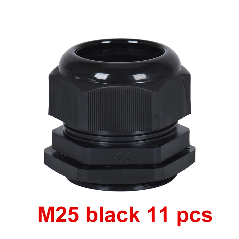 Нейлоновый пластиковый провод и кабель Водонепроницаемый шарнир M24-M32 головка грамм, фиксированное уплотнение - Цвет: M25 black 11 pcs