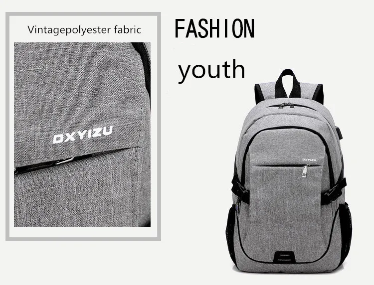 Fashionable Casual Men's Backpack Student School Bag Multifunction USB Charging Backbags Notebook Computer Travel Backpacks