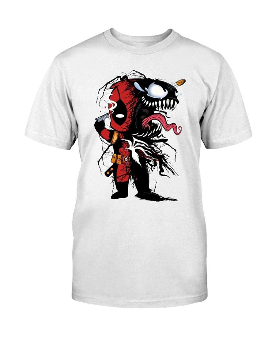 Deadpool Venom Head Shot Funny Chibi White T-Shirt S-3Xl Humorous Tee Shirt | Мужская одежда