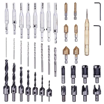 

40 Pack Woodworking Chamfer Drilling Tool Countersink Drill Bits Wood Plug Cutter Center Punch Core Drill Bit Set
