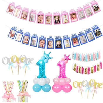

Baby Birthday Banners 12 Months Photo Bunting Baby Shower Paper Garland Boy Girl 1st Birthday Party Decoration Supplies