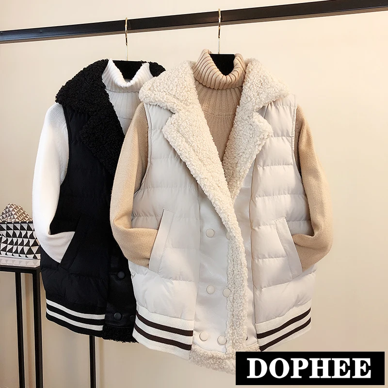 Autumn and Winter Vest Women New Korean Lamb Wool Waistcoat Down Cotton Vest Female Short Loose Padded Jacket
