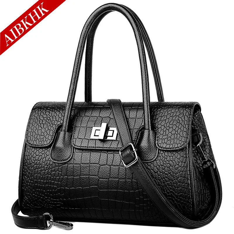 

S9209 Genuine Leather Alligator Print Handbag Fashion European And American Style Simple Mommy Bag Middle-aged WOMEN'S Bag