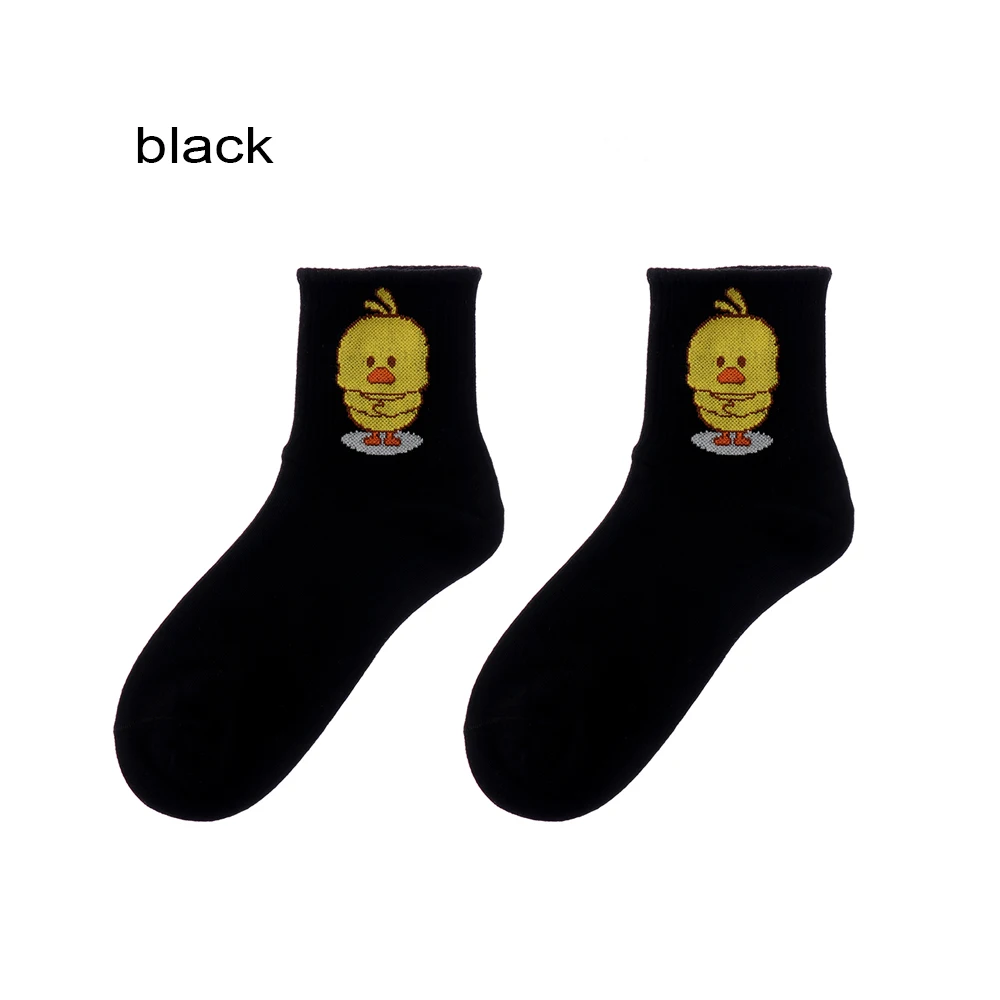 1 пара милых Хлопковых Носков унисекс с вышитыми героями мультфильмов, танцевальные Чулочные изделия с желтой уткой в стиле хип-хоп, хипстерские забавные дышащие повседневные заниженные носки - Цвет: Black